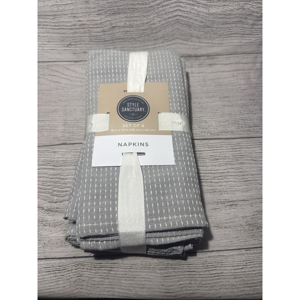 NEW W/TAGS Style Sanctuary 8 pc 45% Polyester 18" x 18" Napkin Set - Gray